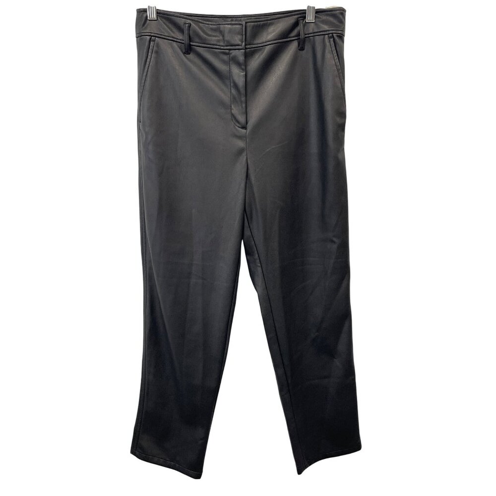 Loft Faux Leather Pants Size 10 Flat Front Straight Leg Soli Black Polyurethane